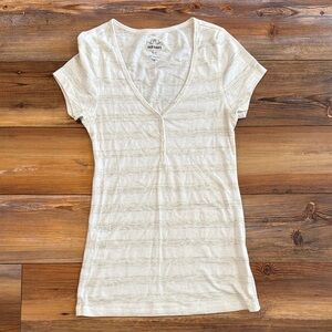 Old Navy Women's Beige Striped V-Neck Tee